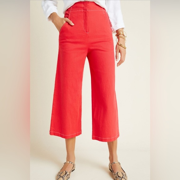 Anthropologie ASTR Nixon Cropped Wide-Leg Strawberry Red L Casual Elegant - Picture 5 of 12
